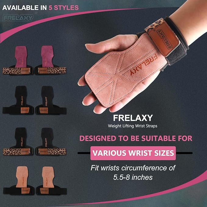 Frelaxy Lifting Wrist Straps Women and Men, Weight Lifting Grips with Cushion Wrist Loop, Double Layer Leather and Storage Pouch, Gym Workout Straps for Deadlift and Powerlifting
