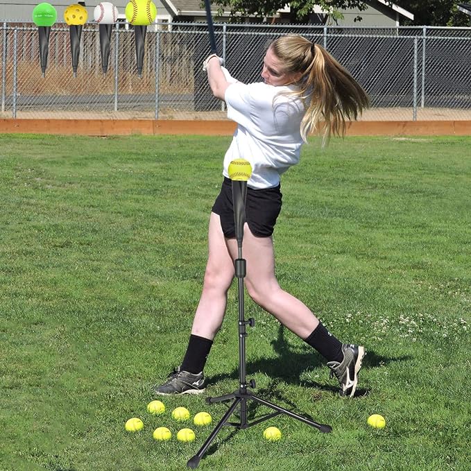 Batting Tee Baseball Tee,Softball Travel Portable Tee Tripod Stand Rubber Tee for Batting Training Practice with Carrying Bag