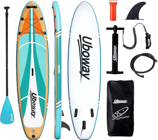 Inflatable Stand Up Paddle Board: Uboway Inflatable Kayak Paddle Board with Premium SUP Accessories, Non-Slip Comfort Deck with Backpack, Bonus Dry Bag & Hand Pump, Sup Board for Yoga Fishing Surf