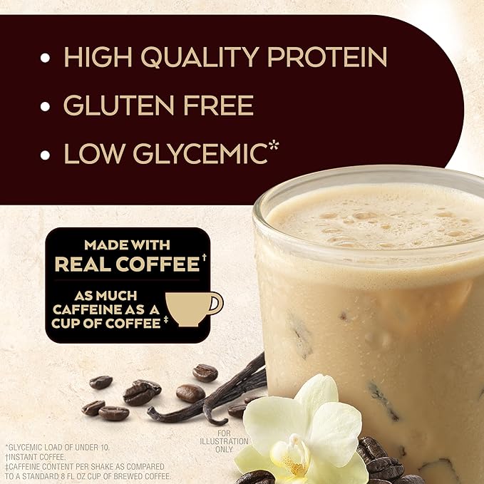 Atkins Iced Coffee Vanilla Latte Protein Shake, 15g Protein, Low Glycemic, 4g Net Carb, 1g Sugar, Keto Friendly, 12 packs of 11 fl Oz