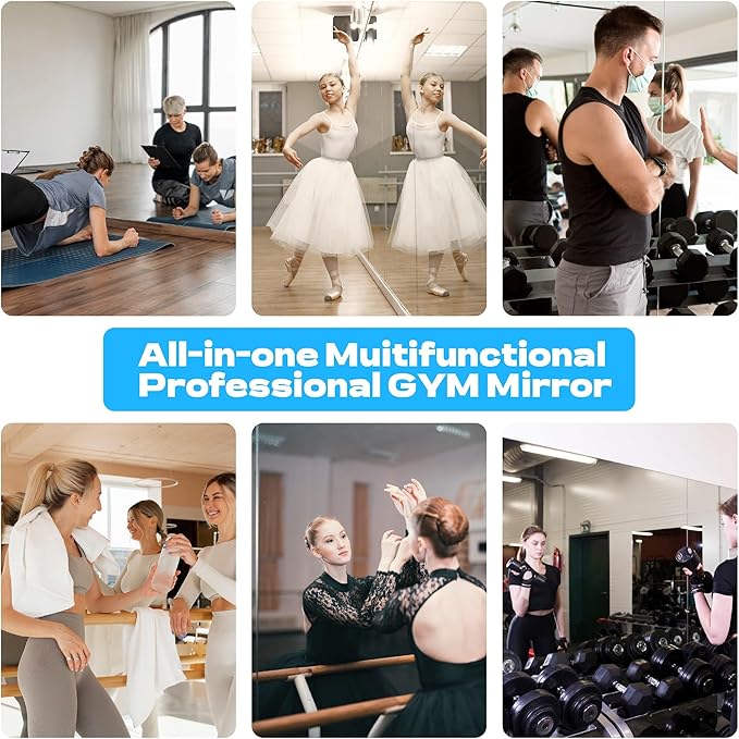 Hasipu 2Pcs 55''x17'' Home Gym Mirror Large Full Length Wall Mounted Full Body Mirror for Yoga Dance Fitness Exercise Studio Bedroom Garage, Frameless Tempered Glass Workout Mirrors Walnut Rectangular