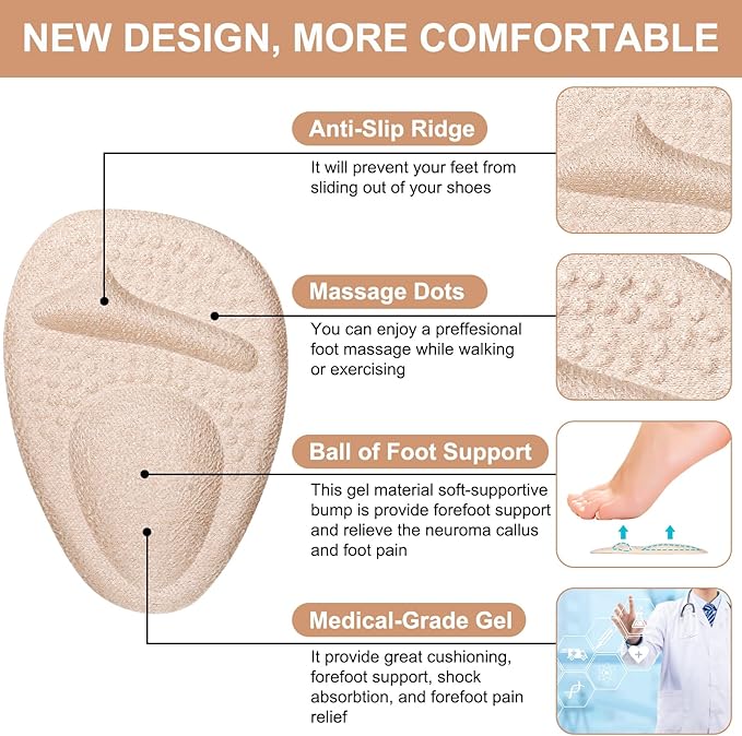 Ball of Foot Cushions,Metatarsal Pads for Women,Heel Cushion Pads, Heel Grips Liners for Heel Pain Relief, Blisters,Friction, Non-Slip Shoe Inserts for Loose Shoes,Shoe Fillers Make Shoes Fit Tighter