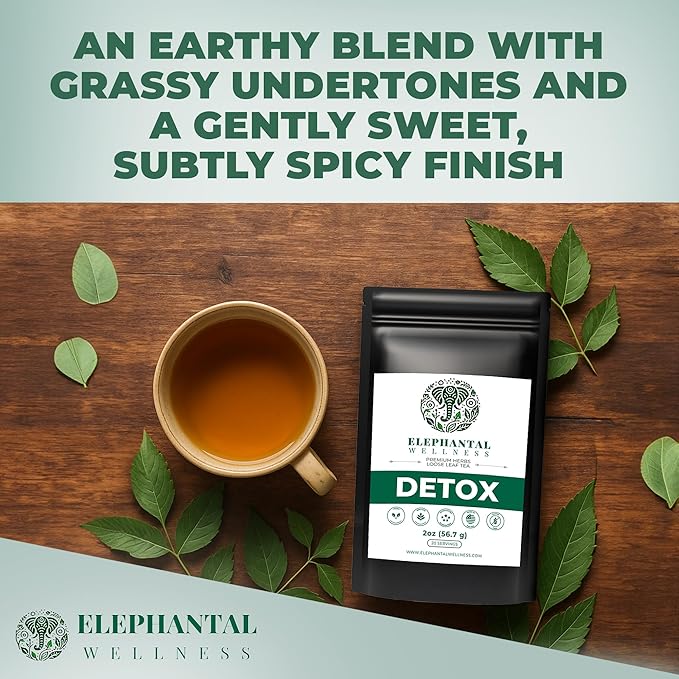 Elephantal Wellness Premium Detox Herbal Tea | Daily Liver, Kidney, Blood & Digestive Support with Turmeric, Nettle Tea, Milk Thistle, Dandelion Tea & Burdock | Handmade, Caffeine-Free Loose Leaf Blend