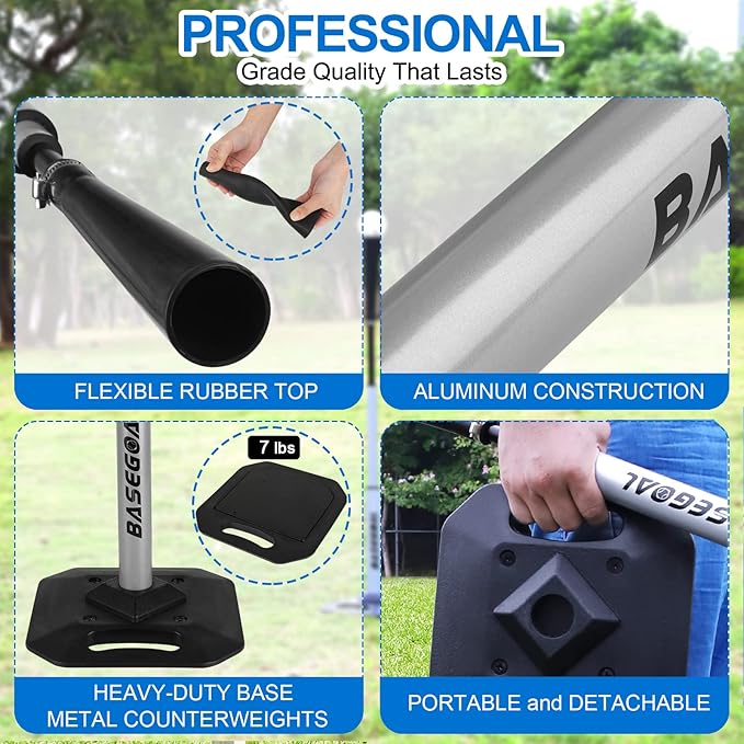 Baseball & Softball Batting Tee,Portable Hitting Tee,with Heavy Duty Base,Flexible Rubber Top,Adjustable Height