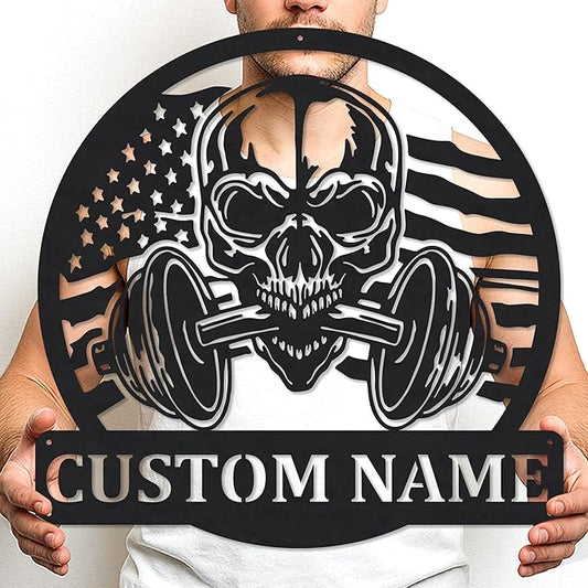 Gym Metal Sign Personalized Custom Name Fitness Decor for Home Workout Room, Powerlifting Garage Center Motivational Wall Art, Gift for Women, Men, Dad, Papa, Grandpa, Mother, Sister, Girls
