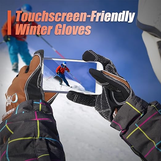 HANDLANDY Winter Insulated Work Gloves, 3M Thinsulate Thermal Water-Resistant Gloves for Men Women Touch Screen, Warm Ski Snowboard Cold Weather Gloves (Brown, 2X-Large)