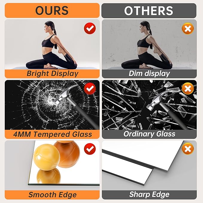 Hasipu 71''x36'' Home Gym Mirror Large Full Length Wall Mounted Full Body Mirror for Yoga Dance Fitness Exercise Studio Bedroom Garage, Frameless Tempered Glass Workout Mirrors Black Rectangular