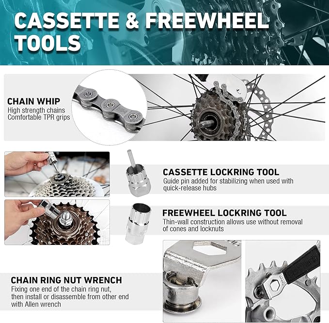 DURATECH 41 Pieces Bike Repair Tools, Complete Bike Tools Kit with Storage Box, Mountain Bike Maintenance Tools, for Mountain, Road, and Park Bicycle with Chain Riveter, Tire Levers, Crank Puller