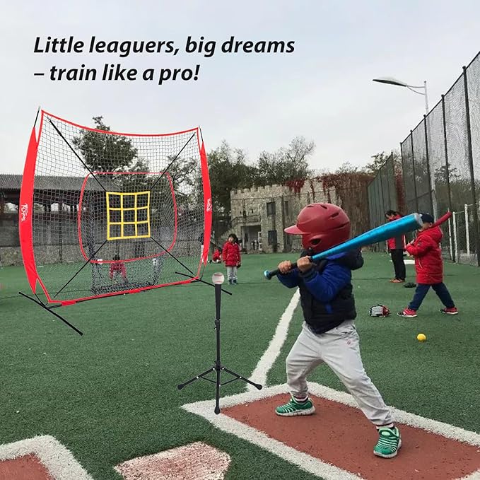 7×7FT Baseball Net with Batting Tee and Strike Zone Target, Portable Hitting Pitching Batting Training Net, Baseball and Softball Training Equipment,Suitable for All Skilled Levels