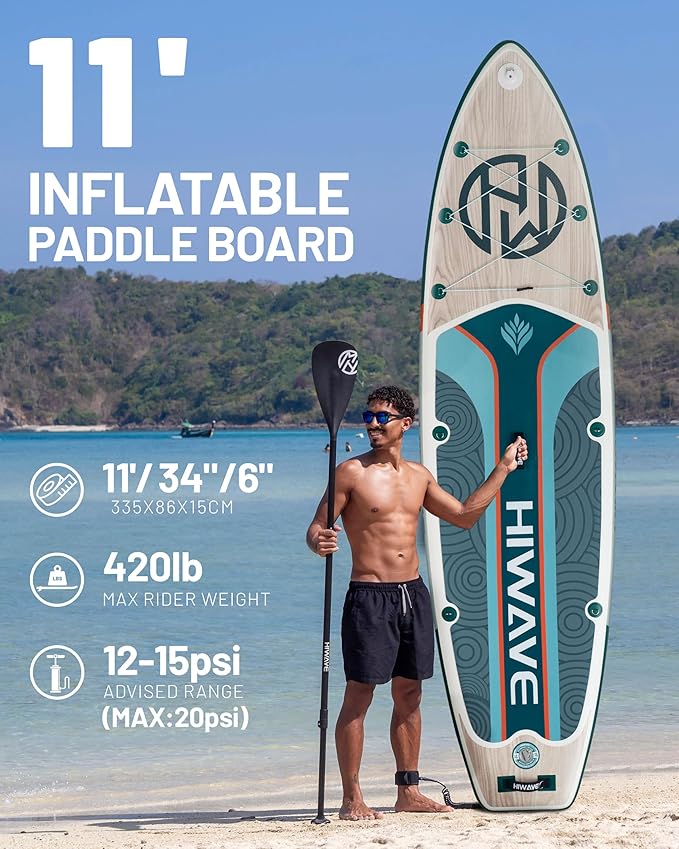 Inflatable Paddle Board 11 '* 34 "* 6" Extra Wide Sup Board, 420lb Capacity Paddle Board for Adults, Suitable for Sea and Lakes, 2+1Family Board