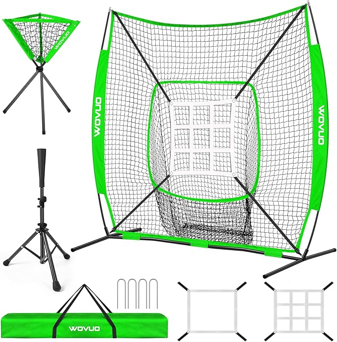 7x7 ft Baseball Net for Batting Pitching Hitting, Softball Pitching Net with Strike Zone, Tee, Ball Caddy, Softball Batting Net Baseball Training Equipment for Kids Adult Youth Sport Practice
