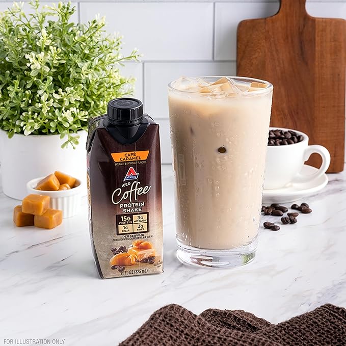 AtkinsCafé Caramel Iced Coffee Protein Shake, 15g Protein, Low Glycemic, 3g Net Carb, 1g Sugar, Keto Friendly (Pack of 2)