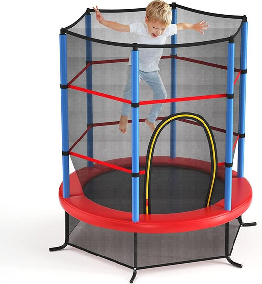 GYMAX Toddler Trampoline, 55” Trampoline for Kids with Bottom-to-Top All-Round Enclosure Net & Seamless Jumping Mat, ASTM Approved Easy Assembly Kids Mini Trampolines Indoor/Outdoor