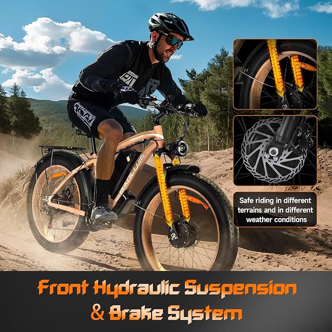 Electric Bike for Adults,Peak 2000W AWD Dual Motor Ebike,31MPH 55Miles 48V 23AH Removable Battery Electric Mountain Bike,26''*4" Fat Tire E-Bike with Front Suspension (Dual Motor Khaki)