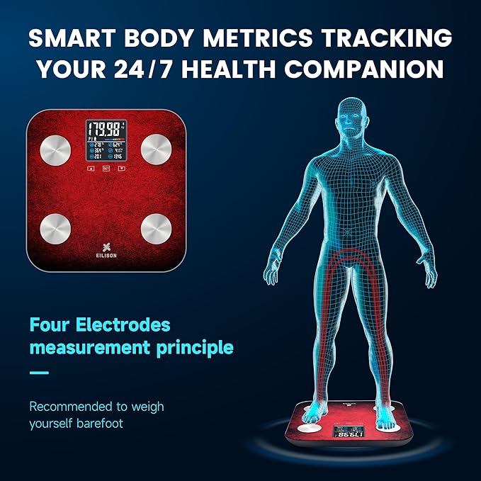 EILISON Highly Advance 2-in-1 Digital & Analog Weighing Scale for Body Weight-400lbs, 4 High Precison GX Sensor Accurate, Thick Tempered Glass, Extra Large Display (red) (Smart Red)