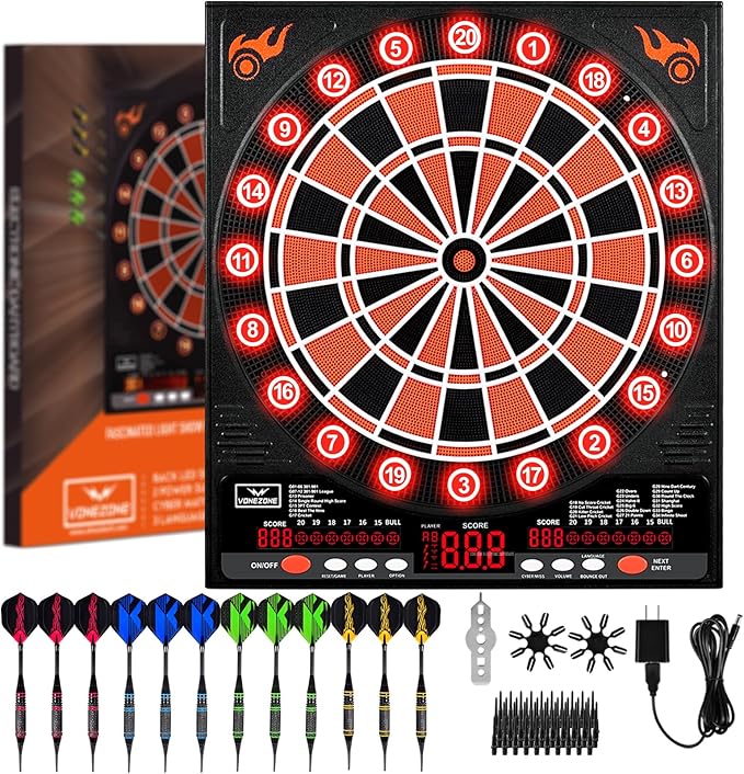 Electronic Dartboard, Electric Dart Boards for Adults,Electronic Scoreboard, Light-Up Led Display, 12 Darts Soft Tip Professional Dart Board and Extra Tips, Up to 8 Players