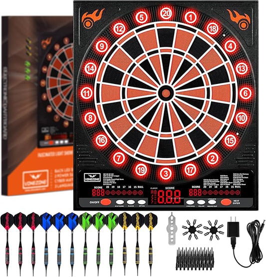 Electronic Dartboard, Electric Dart Boards for Adults,Electronic Scoreboard, Light-Up Led Display, 12 Darts Soft Tip Professional Dart Board and Extra Tips, Up to 8 Players