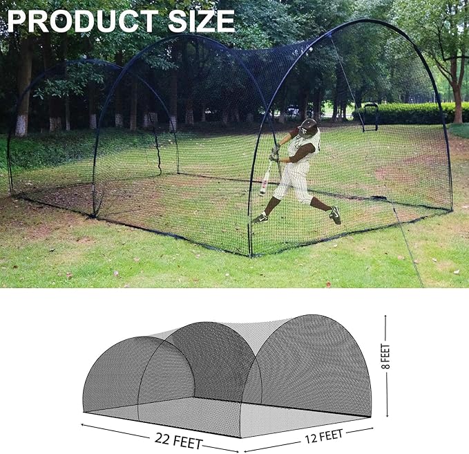 AIRHOP 22/30 FT Portable Baseball & Softball Batting Cage for Backyard Batting Practice, Durable Large Enclosed Batting Cage with Pitching Machine Hole and Removable Door
