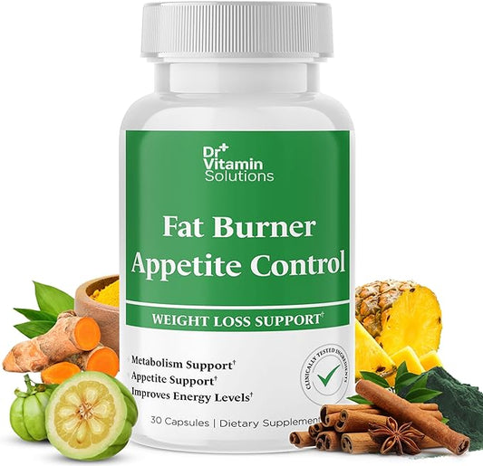 DR VITAMIN SOLUTIONS Fat Burner & Appetite Control Weight Loss Supplements for Women & Men - Metabolism Booster w/L-Carnitine, CLA, Chromium - Appetite Suppressant for Weight Loss - 30 Capsules
