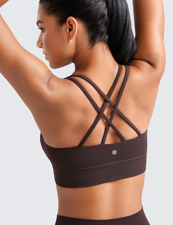CRZ YOGA Softness Mold Womens Butterluxe Strappy Longline Sports Bra - Double Spaghetti Strap Workout Yoga Crop Top Athletic