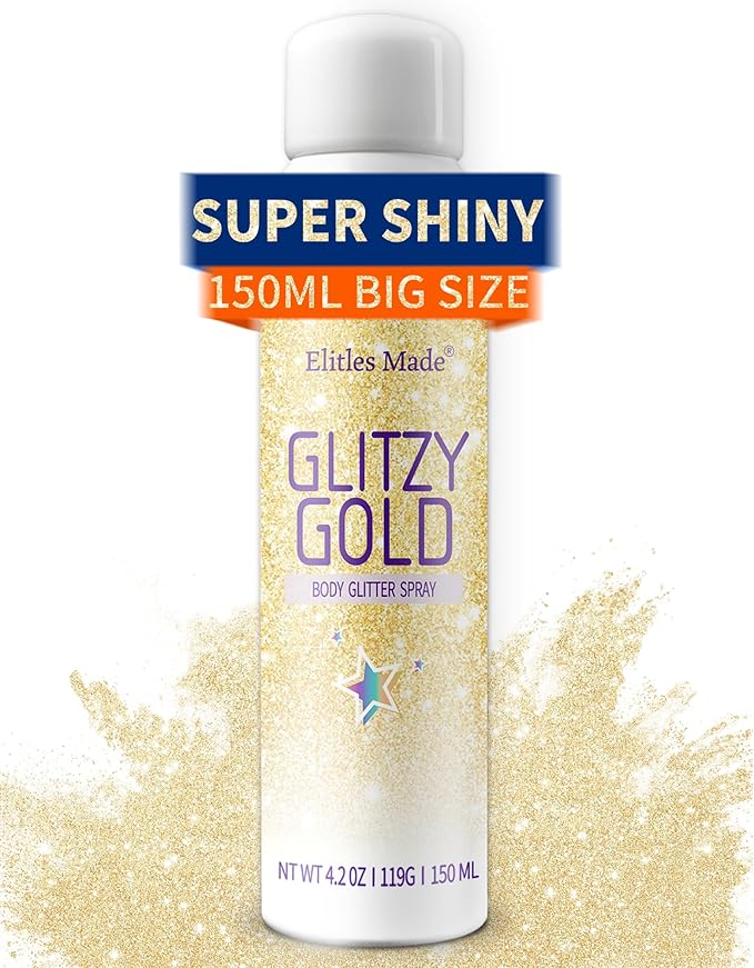 Hair Glitter Body Glitter Spray, 150ML Glitter Hairapray Gold Glitter Spray for Hair and Boday, Hair Glitter for Kids Women, Body Shimmer Festival Rave and Makeup 4.2 Fl Oz