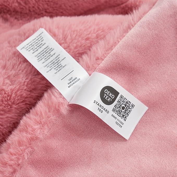 Cozy Bliss Faux Fur Throw Blanket for Couch, Cozy Warm Plush Striped Blanket for Sofa Bedroom Living Room, Pink