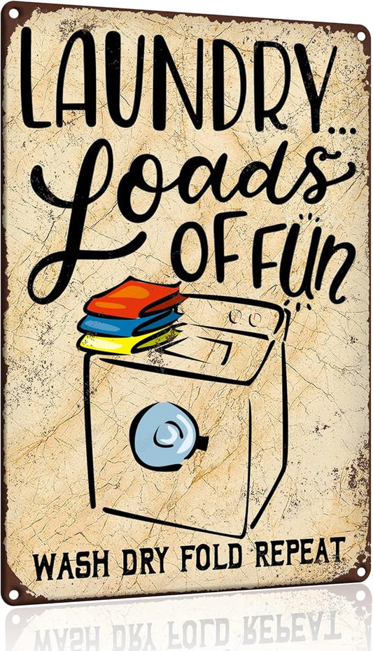 Gocolt Fun Laundry Sign - Vintage Home Decor Unique Accessory Tin Painting Signs - Fits Wall Mounts - Wash-Dry-Fold-Repeat 12x8 Inch