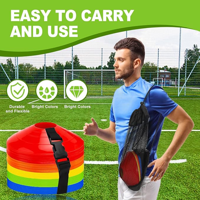 Ashsajkd(Set of 25/50/100 - Agility Soccer Cones with Carry Bag and for ， Football Cones for TrainingFootball, Basketball, Coaching, Agility Cones for Indoor and Outdoor Games