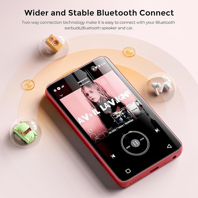 innioasis 160GB MP3 Player with Bluetooth and WiFi, Android Music Player with Spotify,Amazon Music,Pandora,4" Full Touch Screen MP3 Player with Audible,Libby,Audiobooks (Black_Red)