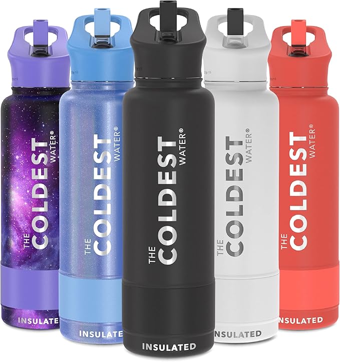 Coldest Insulated Water Bottle with Straw Lid - Stainless Steel Metal Insulated Bottle for Men & Women (Stealth Black, 40 oz)