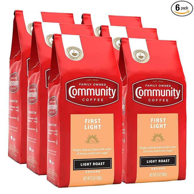 Community Coffee First Light Blend, 72 Ounces Light Roast Ground Coffee, 12 Ounce (Pack of 6)