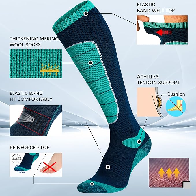 Hylaea Merino Wool Ski Socks, Cold Weather Socks for Snowboarding, Snow, Winter, Thermal Knee-high Warm Socks, Hunting