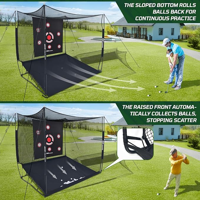 Haokelball Golf Hitting Cage,10x8x6ft Golf Practice Net with Target Cloth & Carry Bag, Heavy-Duty Golf Cage Net for Backyard, Indoor & Outdoor