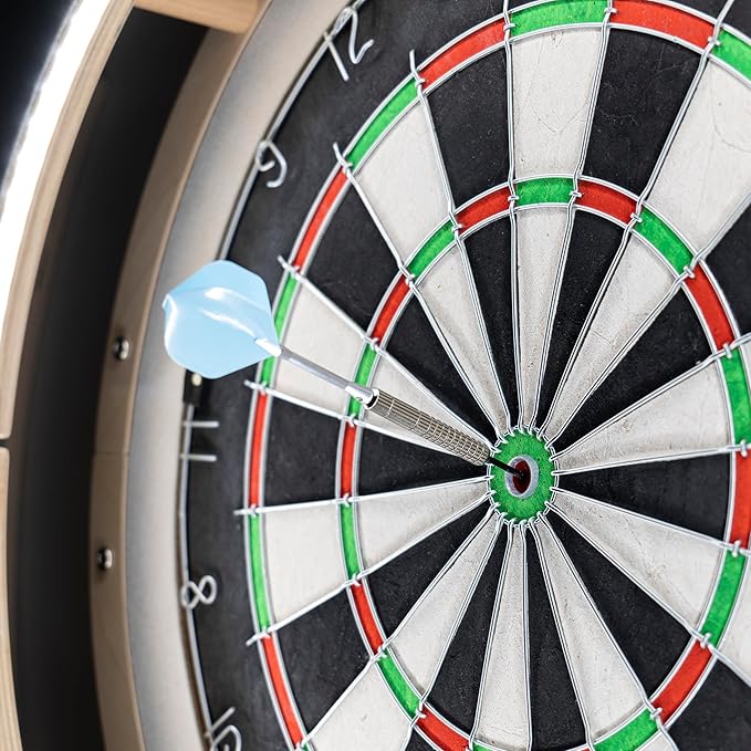 Dart Board Cabinet Set with LED Light; Bristle Dartboard, Built in LED Light, Darts and Chalkboards
