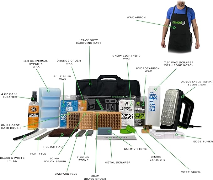 Demon Charger Complete Ski and Snowboard Tuning Kit with Iron, 2.25lb Wax, Brush Kit, Base Cleaner and Wax Apron