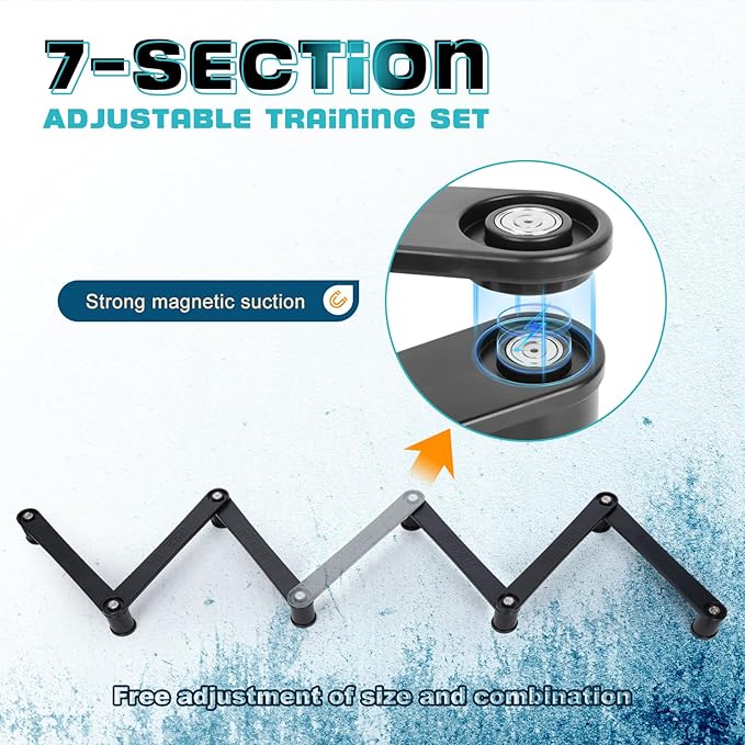 Hikeen 7-Sections Hockey Training Equipment,Magnetic Adjustable Size Hockey Stick Handling Trainer,Portable Stickhandling Training Tool for Puck Control, Reaction Time and Coordination