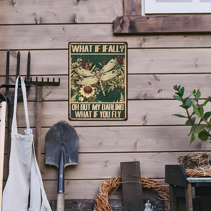 Dragonfly Vintage Tin Sign What If I Fall Metal Tin Sign for Home Bedroom 12 * 16inch
