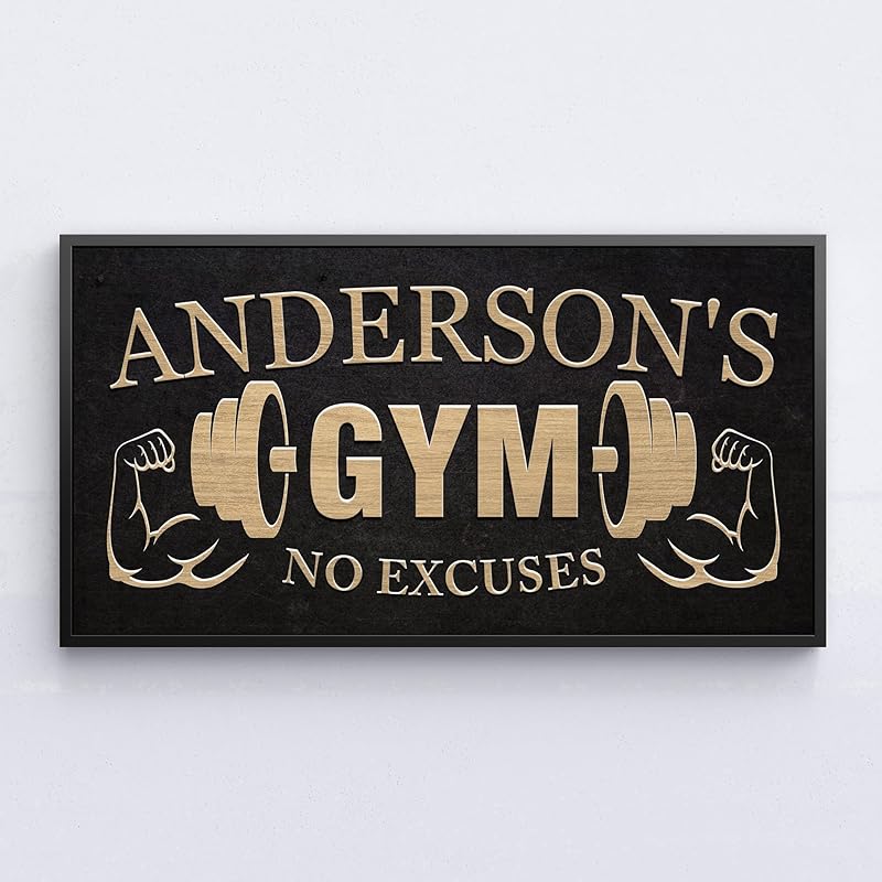 AWESOMETIK GYM Custom Sign Personalized Canvas Wall Decor with Custom Family Name Vintage, Custom Vintage GYM Room Decor, Entertainment Hall Living Room Lounge