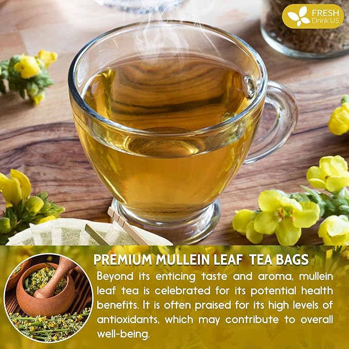 FreshDrinkUS, Premium 25 Mullein Leaf Tea For Lungs, Lung Detox Tea, Great Tea For Lung, Handmade, 100% Natural & Pure, Mullein Tea, Lung Detox For Smokers, No Sugar, No Caffeine, No Gluten, Vegan