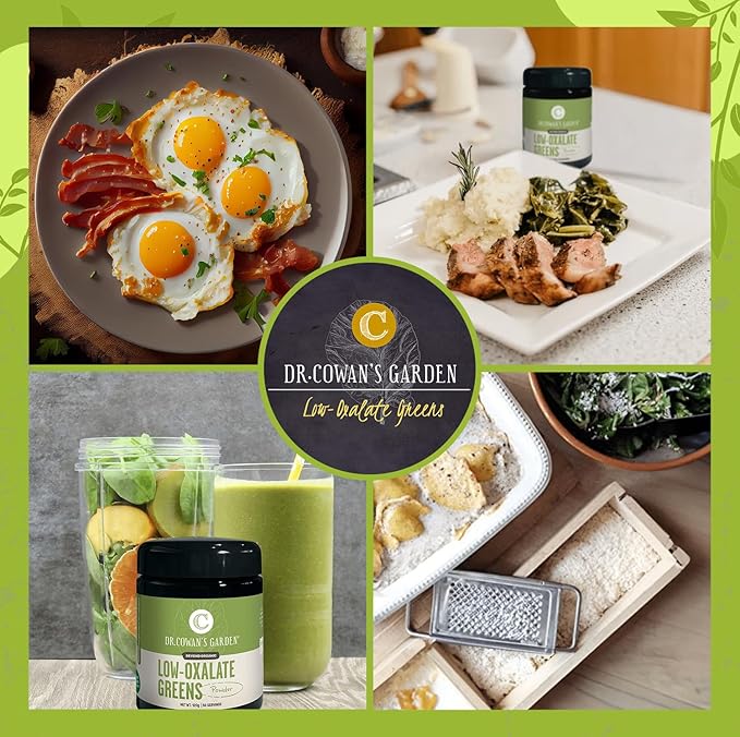 Dr. Cowan's Garden Low-Oxalate Greens Veggie Powder Refill Pouch - Beyond Organic Superfood Greens Vegetable Powder for Drinks and Food - Lacinato Kale, Mustard Leaves, and Collard Greens