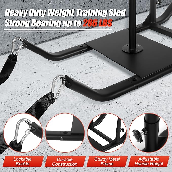 GDFISH Large Weight Sled, Adjustable Height Handle Push Sleds, Workout Fitness Sled for Training Running Speed, Compatible with 1" & 2" Weight Plate, Easy Obstacle Clearance for Grass, Sand, Cement