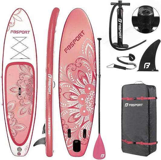 FBSPORT 11' Premium Stand Up Paddle Board, Yoga Board with Durable SUP Accessories & Carry Bag | Wide Stance, Surf Control, Non-Slip Deck, Leash, Paddle and Pump for Youth & Adult