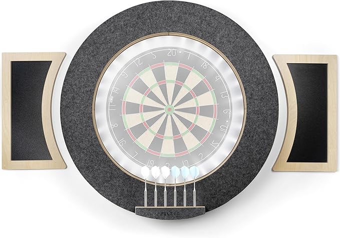 Dart Board Cabinet Set with LED Light; Bristle Dartboard, Built in LED Light, Darts and Chalkboards