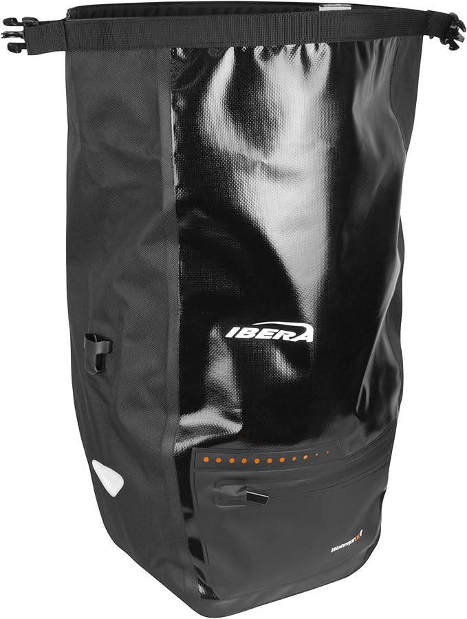 Ibera Panniers Bike Bags 30L (Pair) - Waterproof & with Quick Release/Clip-On System - Bike Saddle Bags For Rear Rack with Rain Cover & 19.8 lbs Capacity - Saddle Bag Bicycle Fits Most Racks (Black)