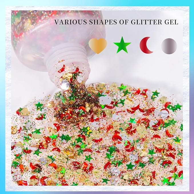 DAGEDA Body Glitter Gel, Face Glitters Body Gel Sequins Shimmer Liquid Eyeshadow, Chunky Glitter for Face Hair, Holographic Cosmetic Laser Powder Festival Glitter Makeup1.7oz (Christmas)