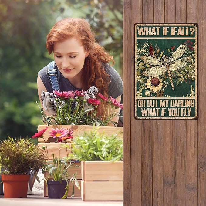 Dragonfly Vintage Tin Sign What If I Fall Metal Tin Sign for Home Bedroom 12 * 8inch
