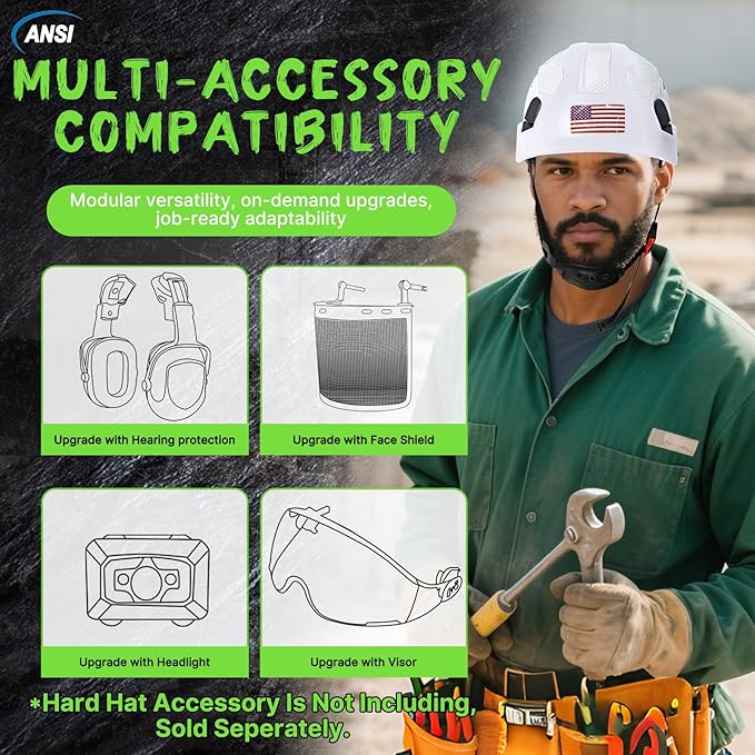 AOLAMEGS Construction Safety Hard Hat - ANSI Z89.1 Type Ι OSHA Approved Safety Helmets with Chin Straps Lightweight Reflective Vented ABS Hard Hats For Men Women Industrial Workwear 6-point Suspension