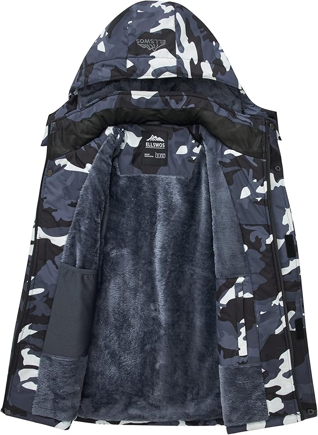 ELLSWOS Men's Waterproof Ski Jacket Winter Snow Coat Warm Hooded Raincoat Windproof Windbreakers