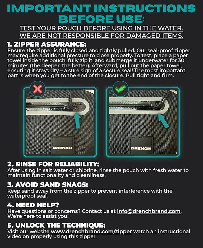 DRENCH 100% Underwater Waterproof Fanny Pack. Waist Pack. Submersible Waterproof Phone Pouch. Dry Bag for Swimming, Boating, SUP & Snorkelling. Underwater Phone case. Floating Belt Bag