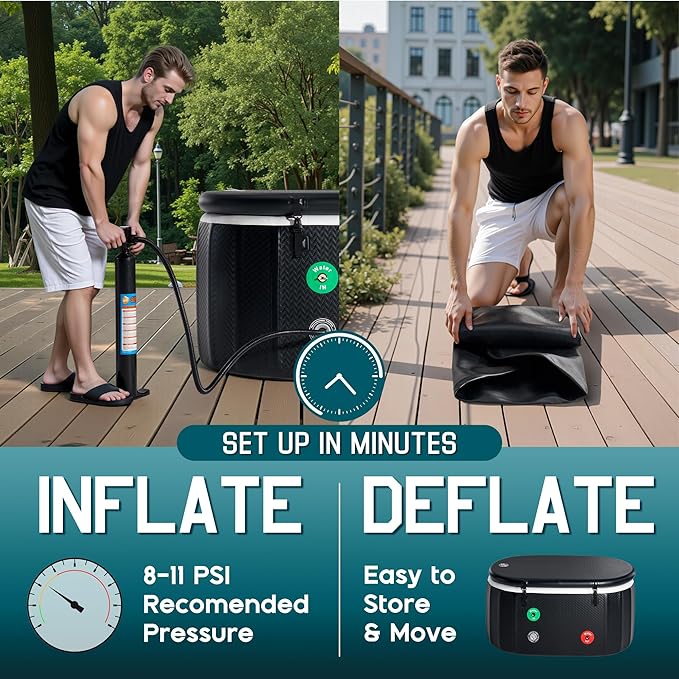 Albott Inflatable Cold Plunge Tub for Athletes, Ice Bath Tub with Insulated Lid Non-Slip Mat, Water Chiller Compatible, Portable for Outdoor & Indoor Recovery, 150 Gal, 59"L x 32"W x 28"H